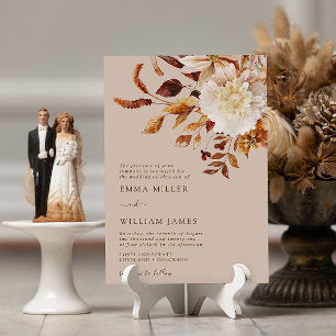 Taupe Autumn Modern Watercolor Terracotta Wedding Invitation