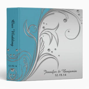 Teal Blue Gray Silver Scrolls Album 3 Ring Binder