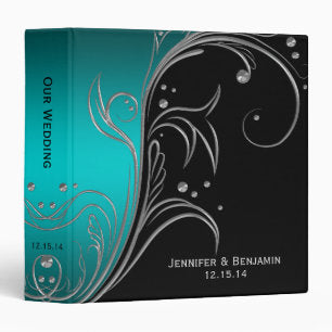 Teal Ombre Black Silver Floral Scrolls Photo Album 3 Ring Binder