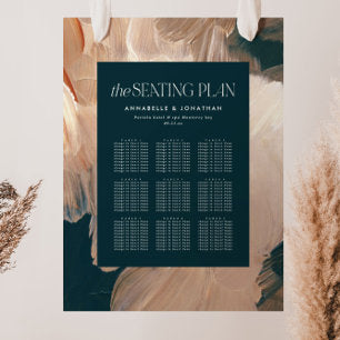 Teal painterly chic wedding 9 table seating chart foam board