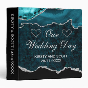 Teal & Silver Glitter Agate Wedding Photo Album 3 Ring Binder