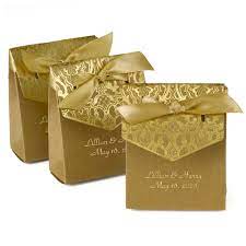 Naturally Vintage Tent Favor Box - Gold, With Ribbon (Personalization Not Included