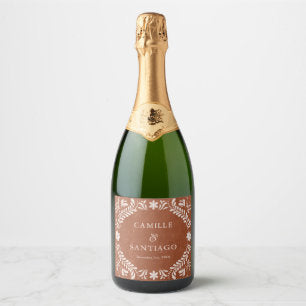 Terracotta Boho Wedding Sparkling Wine Label