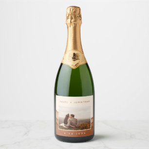 Terracotta Ombre Boho Wedding Photo Wine Label