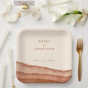 Terracotta Ombre Minimalist Boho Wedding Paper Plates