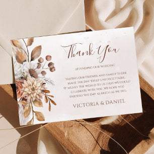 Terracotta Rust Floral Boho Fall Wedding Thank You Card