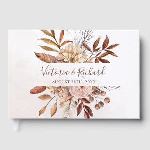 Terracotta Rust Flowers Boho Fall Foliage Wedding Guest Book