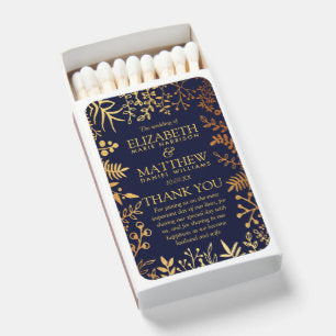 The Elegant Navy & Gold Floral Wedding Collection Matchboxes