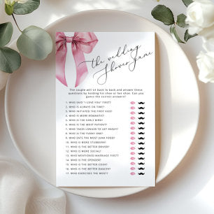 The wedding shoe game Pink Bow Bridal shower game