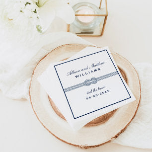 Tied the Knot Navy Blue Nautical Wedding Monogram Napkins