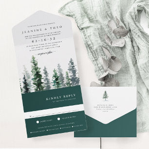 Timber Grove Winter Watercolor Wedding All In One Invitation
