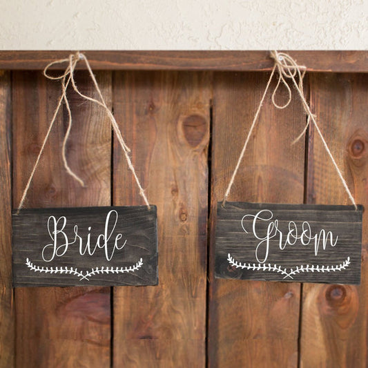 Traditional Bride and Groom Rustic Wooden Chair Signs