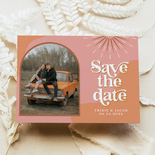 TRIXIE Retro Arched Photo Boho Save the Date Invitation