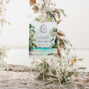 Tropical Beach Palm Monogram Wedding Welcome Foam Board