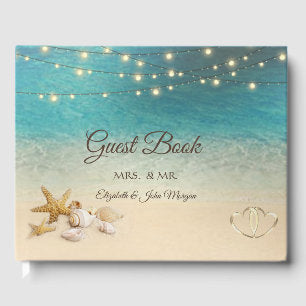 Tropical Beach Seashells Hearts Wedding Guest Book