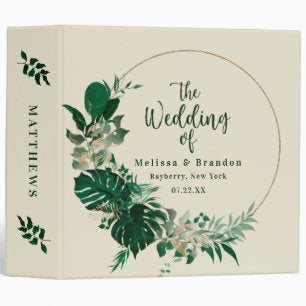 Tropical Foliage Circle Frame Wedding Photo Album 3 Ring Binder