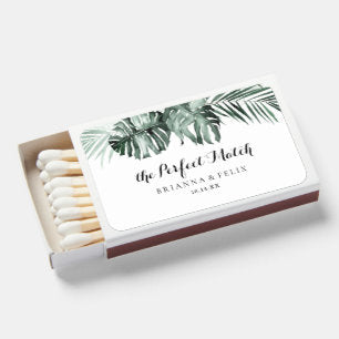 Tropical Greenery White Floral Wedding Favor Matchboxes