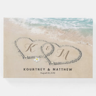 Tropical Vintage Beach Heart Shore Wedding Guest Book