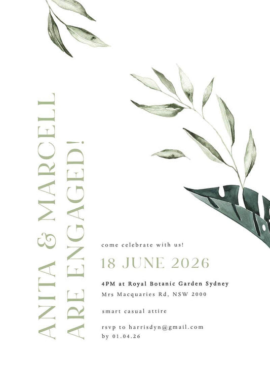 Tropical Botanical Engagement Invitations by Joy