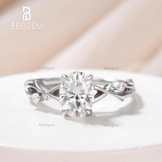 1.5 Carat Moissanite Engagement Ring Twig Vine Moissanite Wedding Band Oval Cut