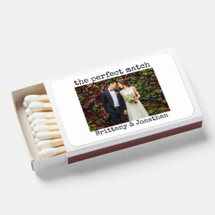 Typewriter Text Couple Photo Wedding Matchboxes