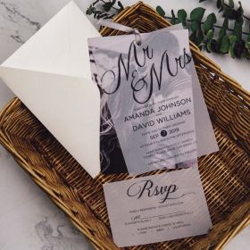 Unique Modern Mr & Mrs Wedding Invitations With Photo Vellum Overlay Swvl005