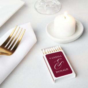 Vanessa Burgundy Modern Wedding Matchboxes