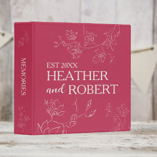Vibrant Magenta Personalized Floral Boho Wedding 3 Ring Binder