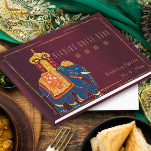 Vibrant Red and Gold Indian Wedding Keepsake Guest Book