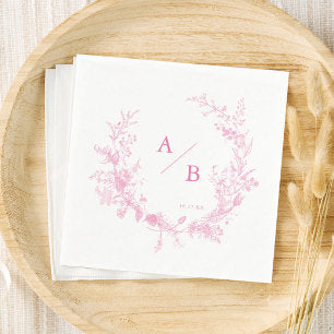 Victorian French Toile Pink Wedding Monogram Napkins