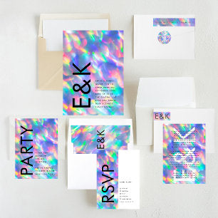 Iridescent Ultra Modern Monogram Wedding Invitation