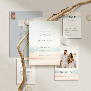 Wailea Watercolor Minimalist Elegant Beach Wedding Invitation