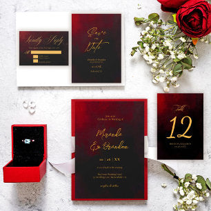 Elegant Gold Black and Red Wedding Save The Date