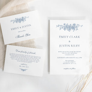 Elegant Vintage Floral Blue Wedding Album 3 Ring Binder