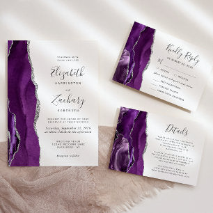 Modern Purple Silver Agate Wedding Details Enclosure Card