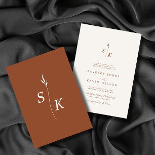 Simple Minimal Chic Leaf Monogram Wedding Program Hand Fan