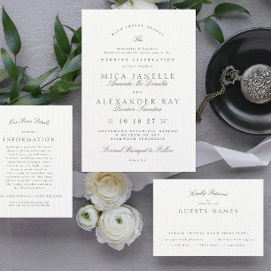 Dark Gray White Elegant Calligraphy Formal Wedding Invitation