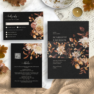 Elegant Black Fall All In One Wedding Invitation