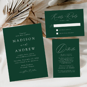Modern Elegant Monogram Green Wedding All In One Invitation