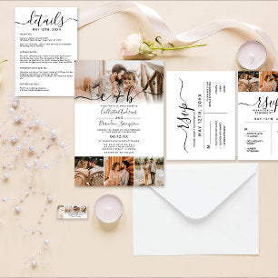 Elegant Minimal White Monogram Wedding Details Enclosure Card