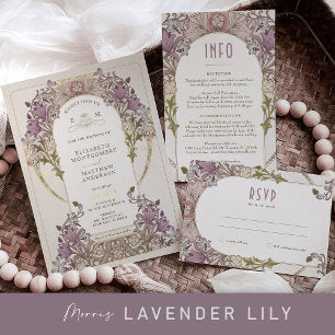 Gold Purple Vintage Wedding William Morris Foil Invitation