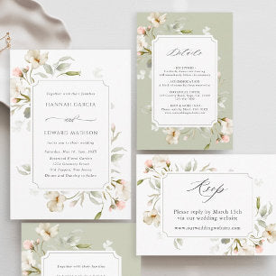 White Sage Blush Elegant Floral Wedding Invitation
