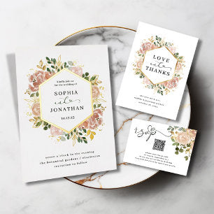 Elegant Neutral Watercolor Floral Wedding Gold Foil Invitation