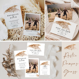 Modern Minimalist Boho Pampas Grass Wedding Invitation