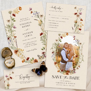 Photo Floral Wildflower Boho Save The Date Postcard