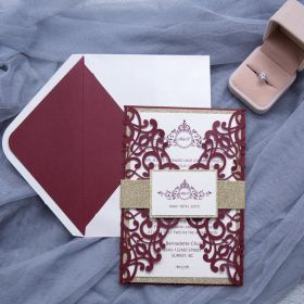 Vintage Burgundy Monogram Laser Cut Wedding Invitations Swws106