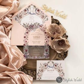 Vintage Byzantine Pink Floral Acrylic Wedding Invitation Swal166