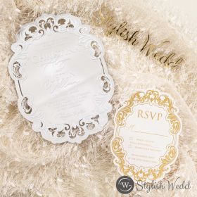 Vintage Frame-Shaped Mirror Silver Acrylic Wedding Invitation Swal163