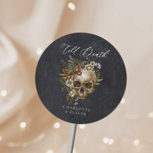 Vintage Floral Skull & Butterfly Gothic Wedding Classic Round Sticker