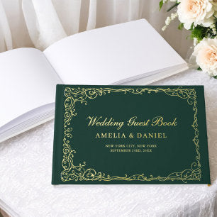 Vintage Victorian Floral Emerald Green Wedding Foil Guest Book